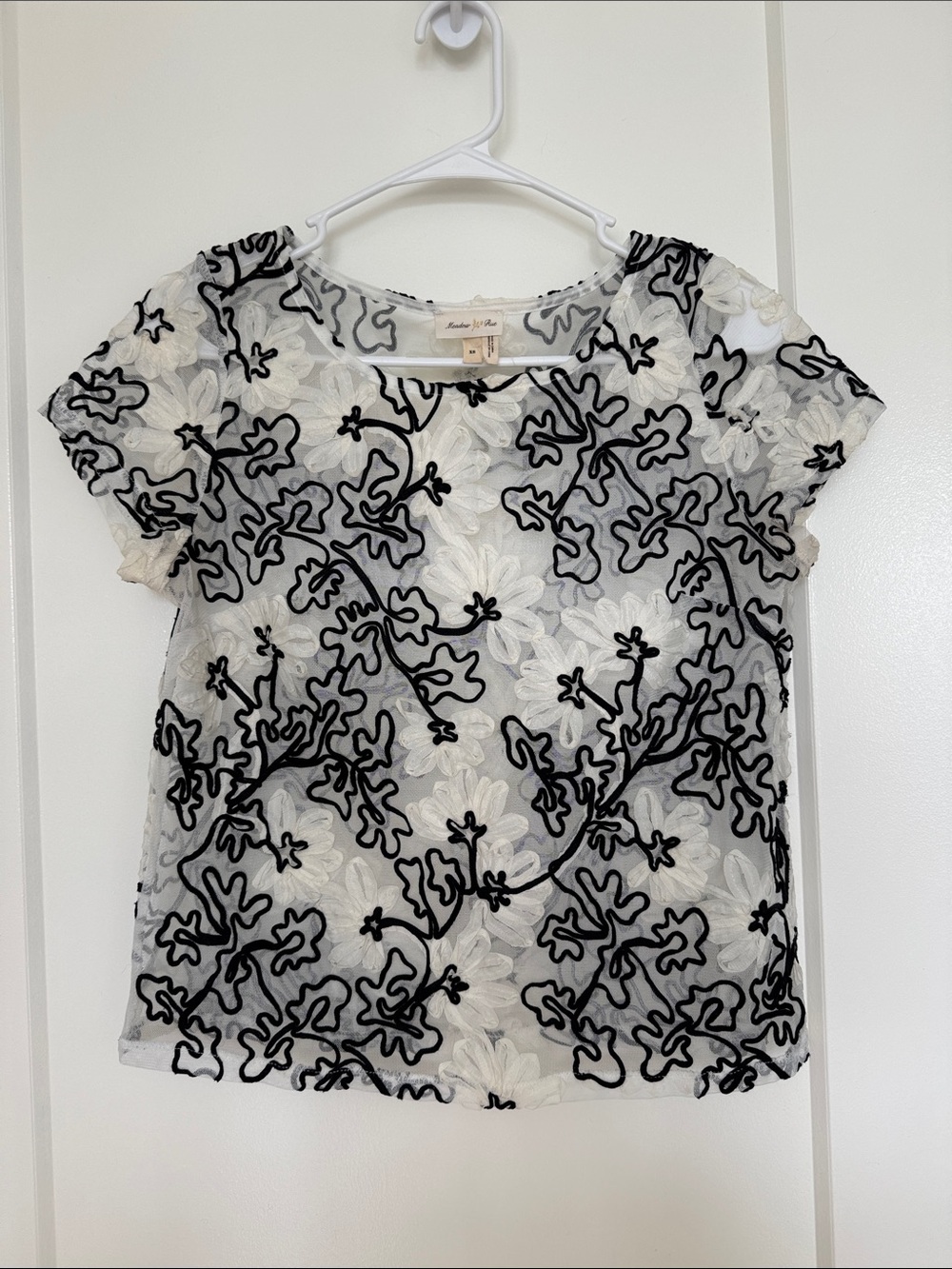 Anthropologie Meadow Rue Black and White Floral Sheer Blouse